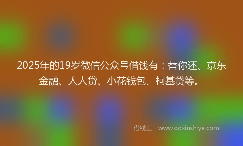 2025年的19岁微信公众号借钱有：替你还、京东金融、人人贷、小花钱包、柯基贷等。