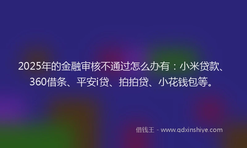 2025年的金融审核不通过怎么办有：小米贷款、360借条、平安i贷、拍拍贷、小花钱包等。