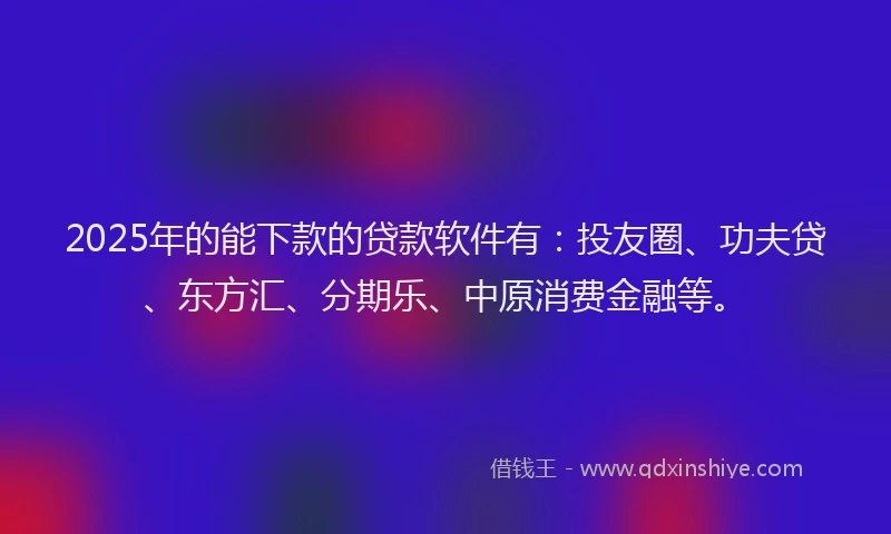 2025年的能下款的贷款软件有：投友圈、功夫贷、东方汇、分期乐、中原消费金融等。