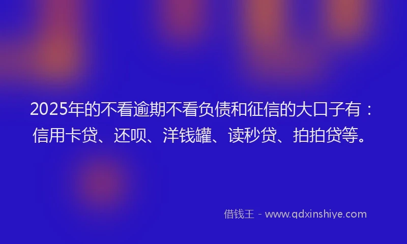 2025年的不看逾期不看负债和征信的大口子有：信用卡贷、还呗、洋钱罐、读秒贷、拍拍贷等。