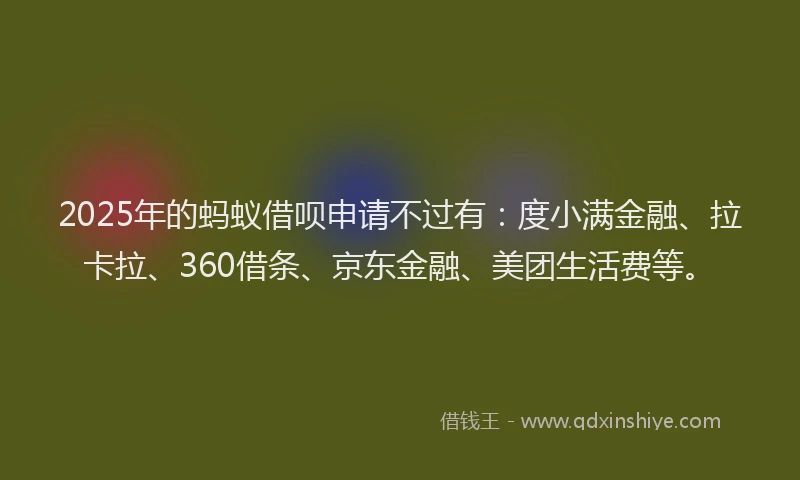 2025年的蚂蚁借呗申请不过有：度小满金融、拉卡拉、360借条、京东金融、美团生活费等。