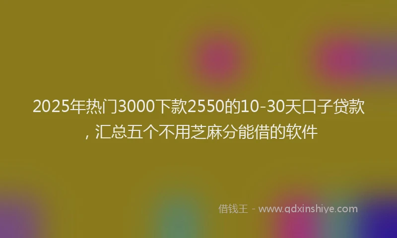 2025年热门3000下款2550的10-30天口子贷款，汇总五个不用芝麻分能借的软件