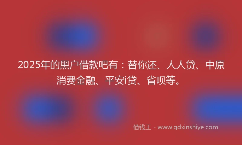 2025年的黑户借款吧有：替你还、人人贷、中原消费金融、平安i贷、省呗等。