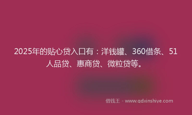2025年的贴心贷入口有：洋钱罐、360借条、51人品贷、惠商贷、微粒贷等。