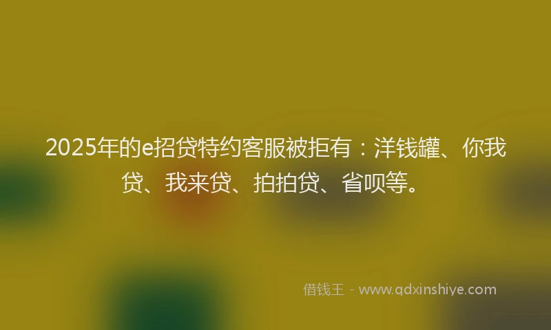 2025年的e招贷特约客服被拒有：洋钱罐、你我贷、我来贷、拍拍贷、省呗等。