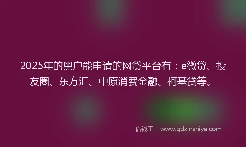 2025年的黑户能申请的网贷平台有：e微贷、投友圈、东方汇、中原消费金融、柯基贷等。