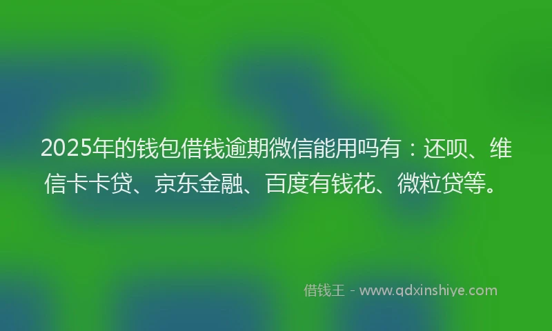 2025年的钱包借钱逾期微信能用吗有：还呗、维信卡卡贷、京东金融、百度有钱花、微粒贷等。