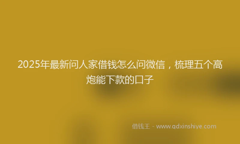 2025年最新问人家借钱怎么问微信，梳理五个高炮能下款的口子