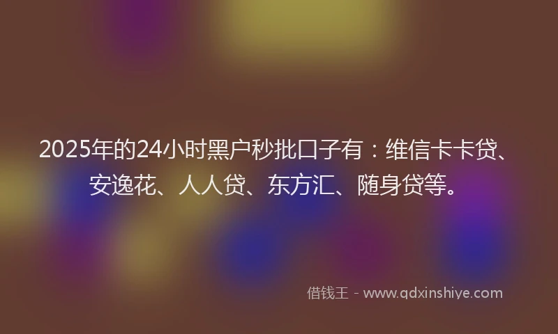 2025年的24小时黑户秒批口子有：维信卡卡贷、安逸花、人人贷、东方汇、随身贷等。