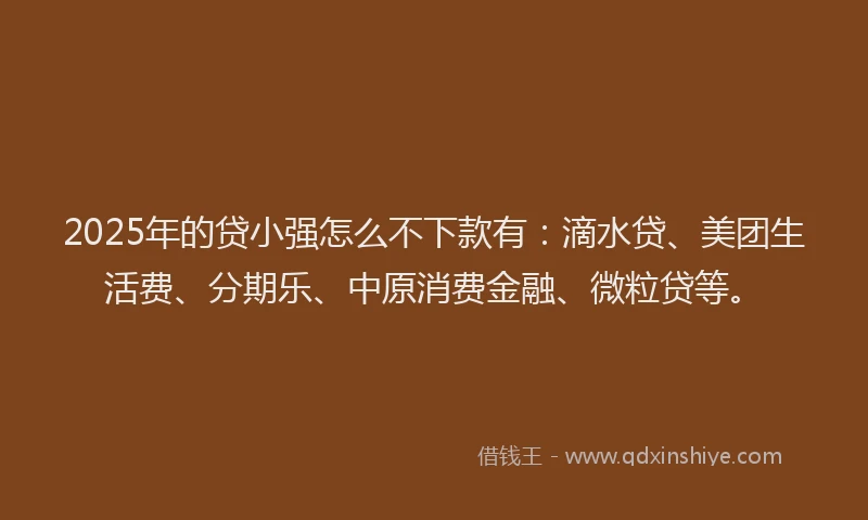 2025年的贷小强怎么不下款有：滴水贷、美团生活费、分期乐、中原消费金融、微粒贷等。