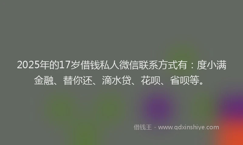 2025年的17岁借钱私人微信联系方式有：度小满金融、替你还、滴水贷、花呗、省呗等。