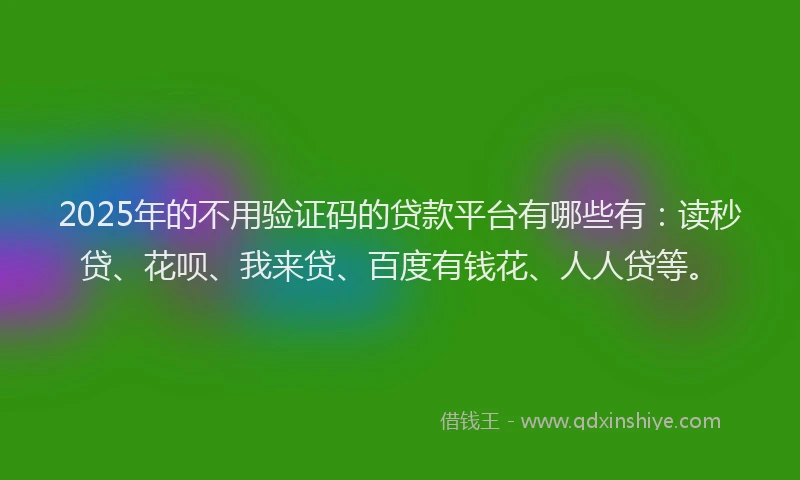 2025年的不用验证码的贷款平台有哪些有：读秒贷、花呗、我来贷、百度有钱花、人人贷等。
