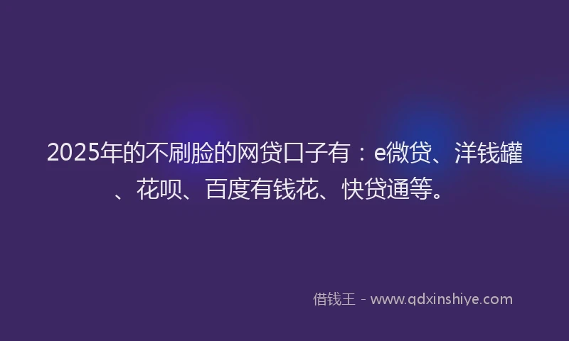 2025年的不刷脸的网贷口子有：e微贷、洋钱罐、花呗、百度有钱花、快贷通等。
