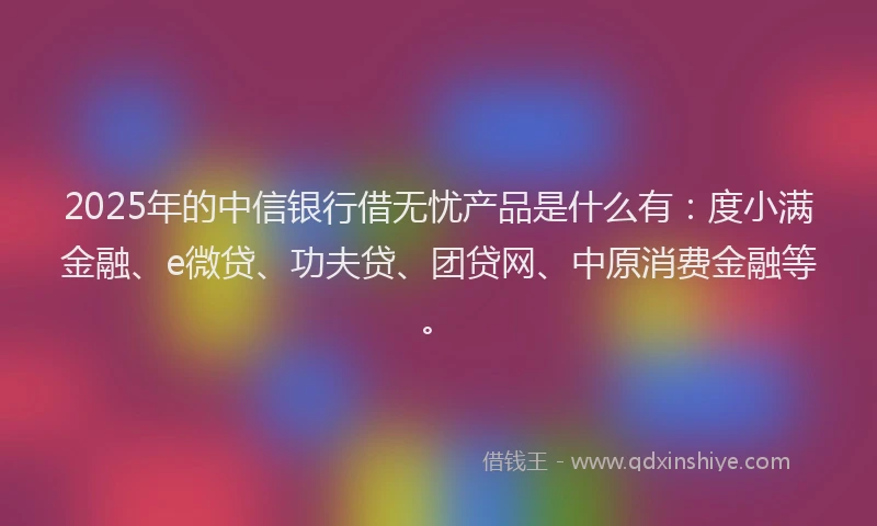 2025年的中信银行借无忧产品是什么有：度小满金融、e微贷、功夫贷、团贷网、中原消费金融等。