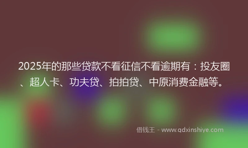 2025年的那些贷款不看征信不看逾期有：投友圈、超人卡、功夫贷、拍拍贷、中原消费金融等。