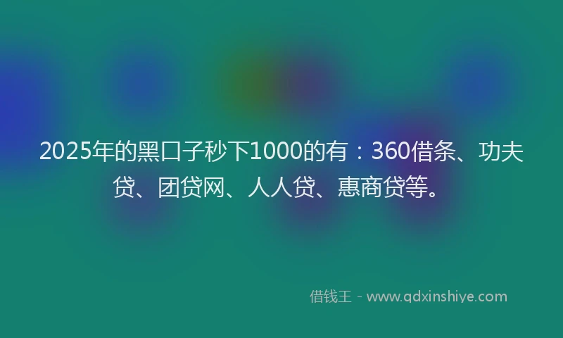 2025年的黑口子秒下1000的有：360借条、功夫贷、团贷网、人人贷、惠商贷等。
