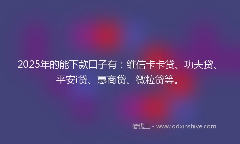2025年的能下款口子有：维信卡卡贷、功夫贷、平安i贷、惠商贷、微粒贷等。
