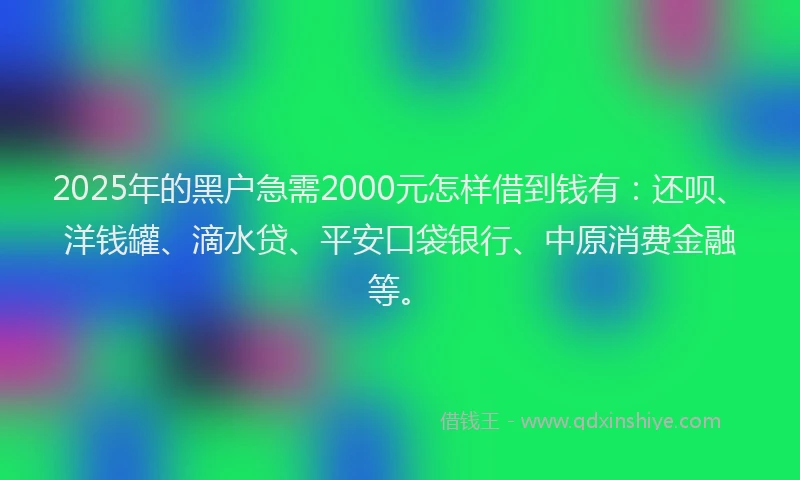 2025年的黑户急需2000元怎样借到钱有：还呗、洋钱罐、滴水贷、平安口袋银行、中原消费金融等。