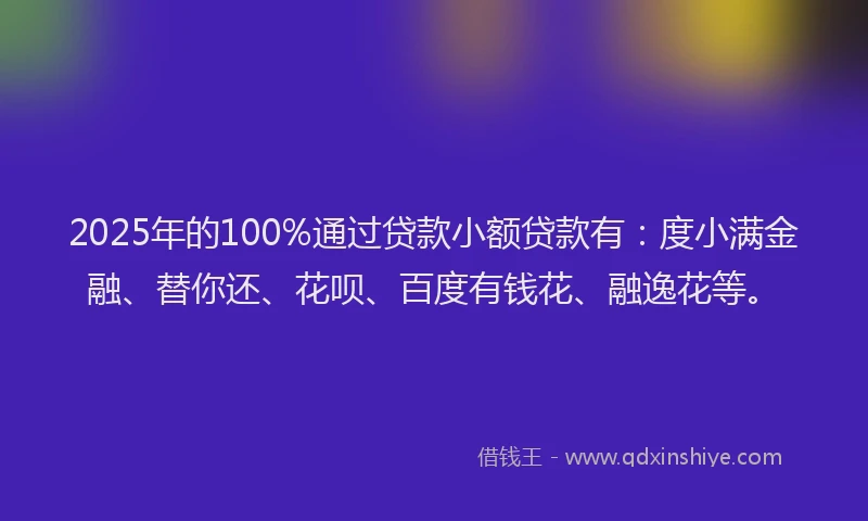 2025年的100%通过贷款小额贷款有：度小满金融、替你还、花呗、百度有钱花、融逸花等。