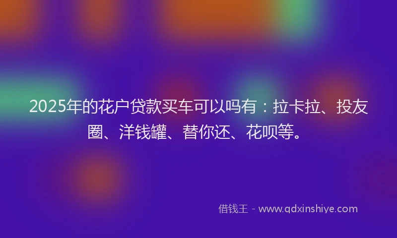 2025年的花户贷款买车可以吗有：拉卡拉、投友圈、洋钱罐、替你还、花呗等。