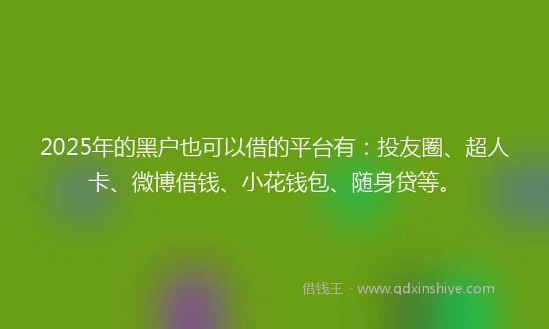 2025年的黑户也可以借的平台有：投友圈、超人卡、微博借钱、小花钱包、随身贷等。