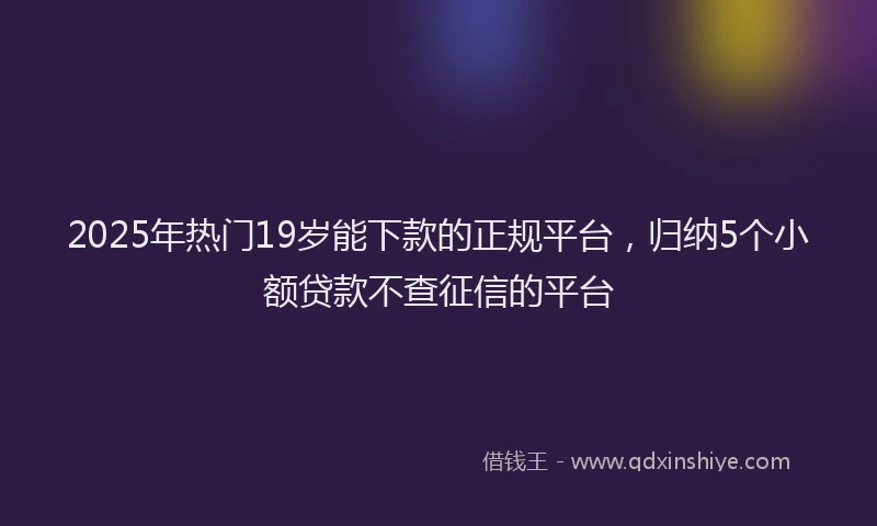 2025年热门19岁能下款的正规平台，归纳5个小额贷款不查征信的平台