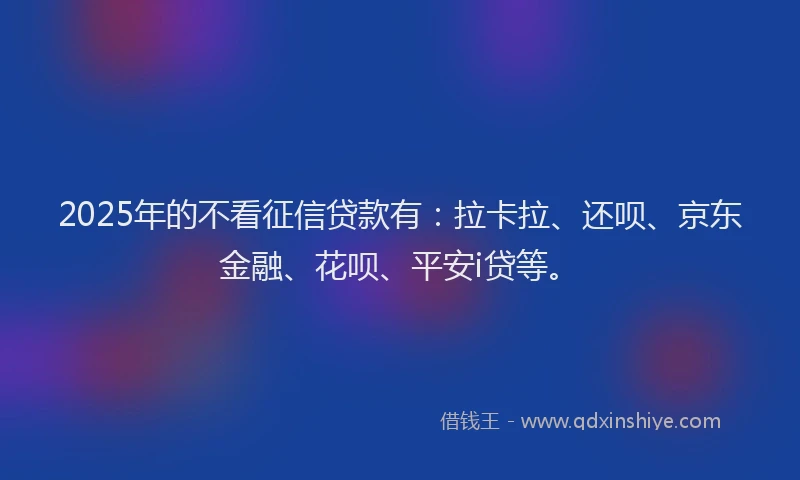 2025年的不看征信贷款有：拉卡拉、还呗、京东金融、花呗、平安i贷等。