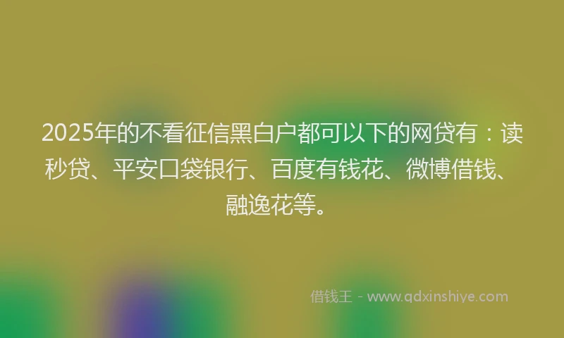 2025年的不看征信黑白户都可以下的网贷有：读秒贷、平安口袋银行、百度有钱花、微博借钱、融逸花等。