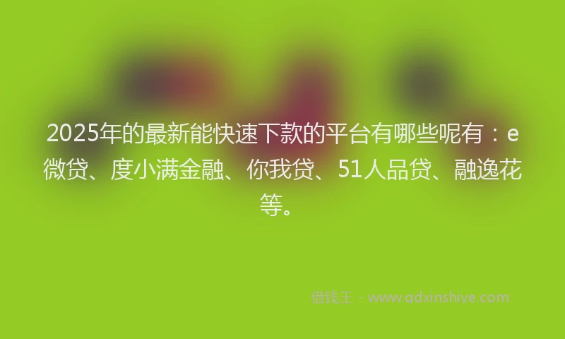 2025年的最新能快速下款的平台有哪些呢有：e微贷、度小满金融、你我贷、51人品贷、融逸花等。
