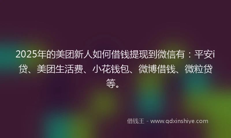2025年的美团新人如何借钱提现到微信有：平安i贷、美团生活费、小花钱包、微博借钱、微粒贷等。