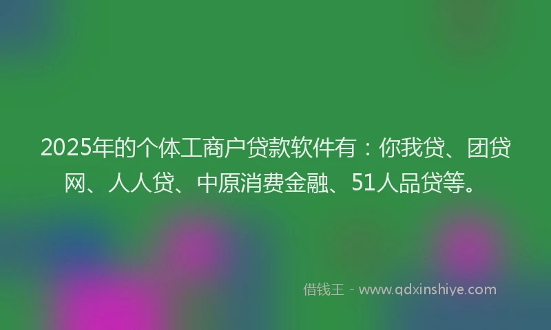 2025年的个体工商户贷款软件有：你我贷、团贷网、人人贷、中原消费金融、51人品贷等。