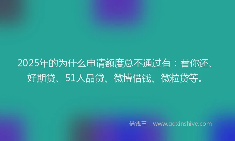 2025年的为什么申请额度总不通过有：替你还、好期贷、51人品贷、微博借钱、微粒贷等。