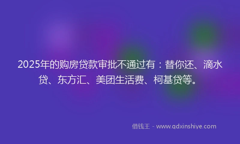 2025年的购房贷款审批不通过有：替你还、滴水贷、东方汇、美团生活费、柯基贷等。