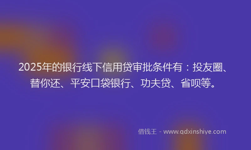 2025年的银行线下信用贷审批条件有：投友圈、替你还、平安口袋银行、功夫贷、省呗等。