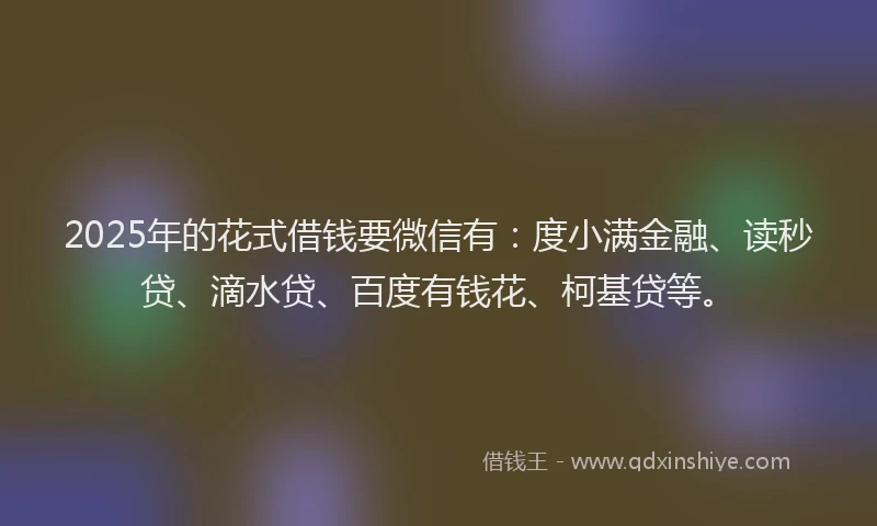 2025年的花式借钱要微信有：度小满金融、读秒贷、滴水贷、百度有钱花、柯基贷等。