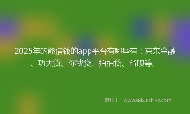 2025年的能借钱的app平台有哪些有：京东金融、功夫贷、你我贷、拍拍贷、省呗等。