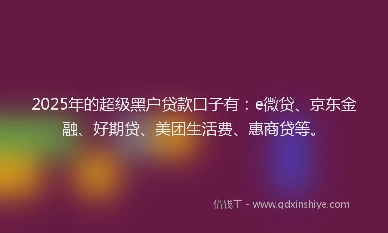 2025年的超级黑户贷款口子有：e微贷、京东金融、好期贷、美团生活费、惠商贷等。