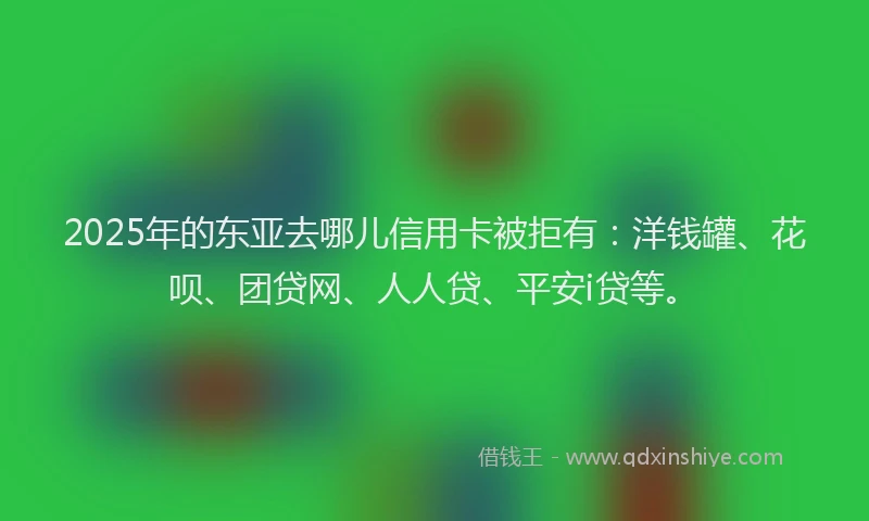 2025年的东亚去哪儿信用卡被拒有：洋钱罐、花呗、团贷网、人人贷、平安i贷等。