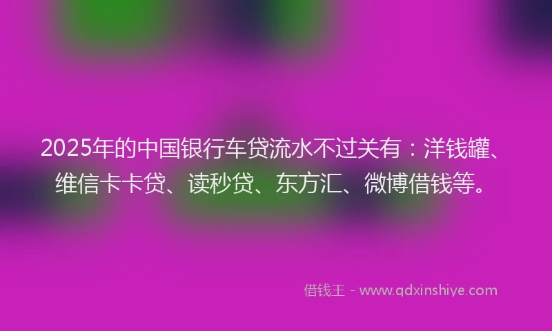 2025年的中国银行车贷流水不过关有：洋钱罐、维信卡卡贷、读秒贷、东方汇、微博借钱等。