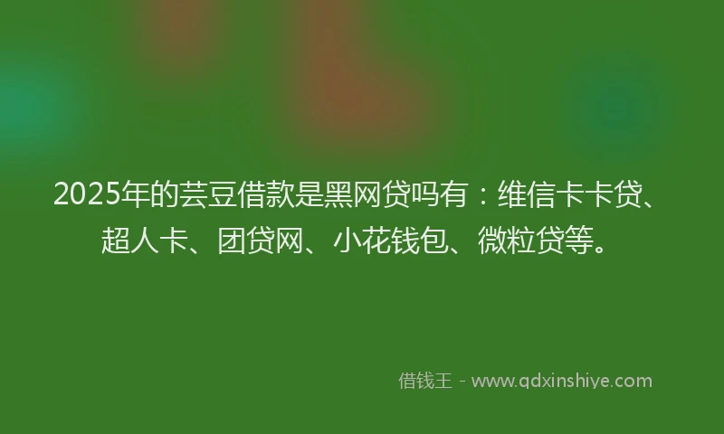 2025年的芸豆借款是黑网贷吗有：维信卡卡贷、超人卡、团贷网、小花钱包、微粒贷等。