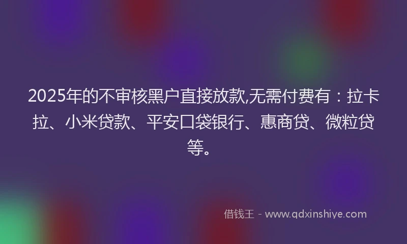 2025年的不审核黑户直接放款,无需付费有：拉卡拉、小米贷款、平安口袋银行、惠商贷、微粒贷等。