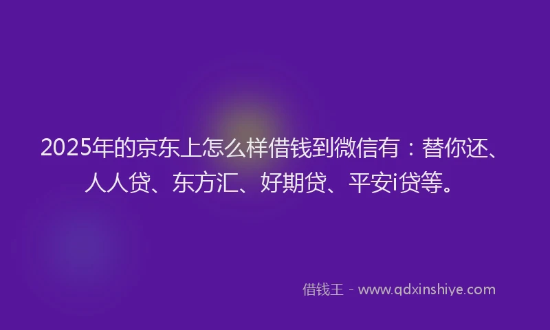 2025年的京东上怎么样借钱到微信有：替你还、人人贷、东方汇、好期贷、平安i贷等。