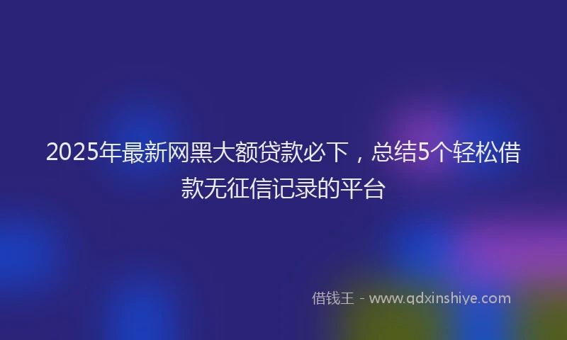 2025年最新网黑大额贷款必下，总结5个轻松借款无征信记录的平台