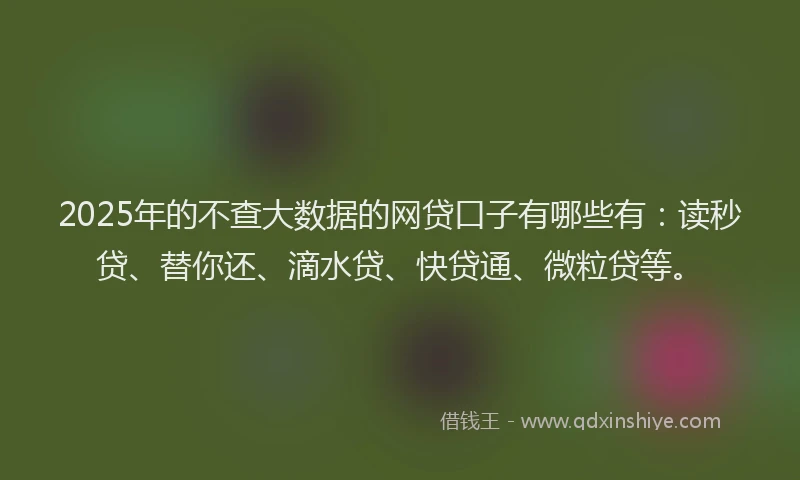 2025年的不查大数据的网贷口子有哪些有：读秒贷、替你还、滴水贷、快贷通、微粒贷等。
