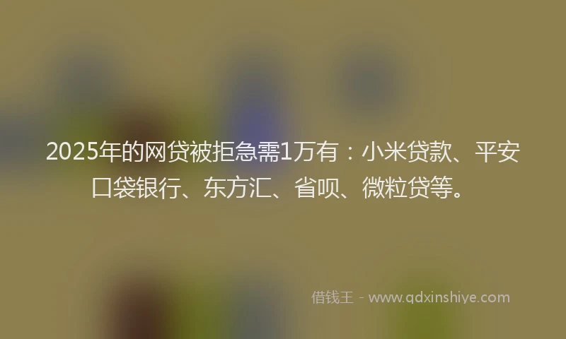 2025年的网贷被拒急需1万有：小米贷款、平安口袋银行、东方汇、省呗、微粒贷等。