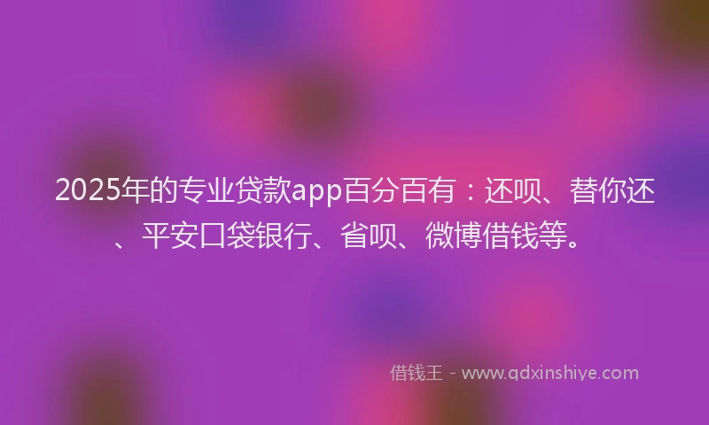 2025年的专业贷款app百分百有：还呗、替你还、平安口袋银行、省呗、微博借钱等。