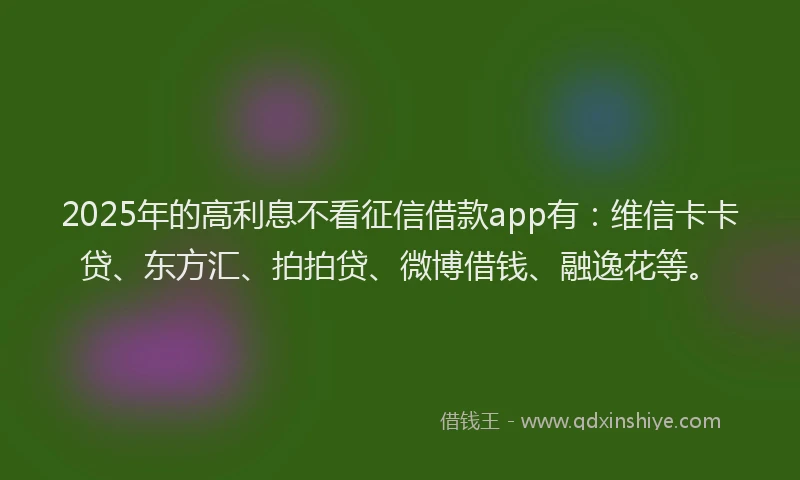 2025年的高利息不看征信借款app有：维信卡卡贷、东方汇、拍拍贷、微博借钱、融逸花等。