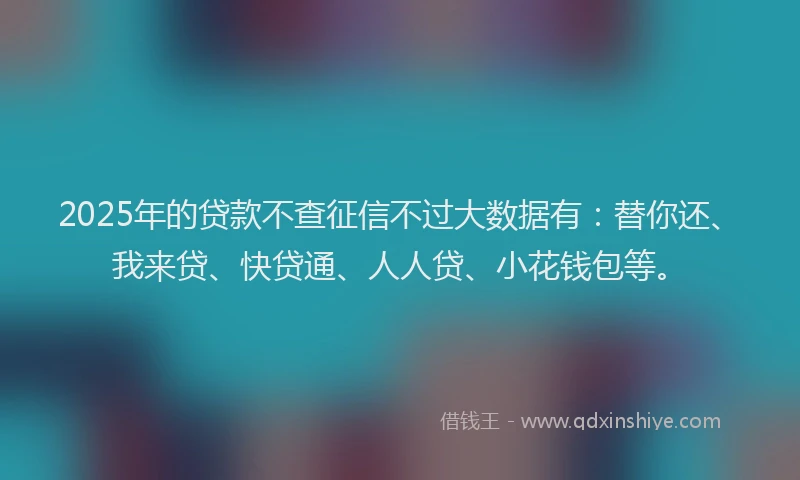 2025年的贷款不查征信不过大数据有：替你还、我来贷、快贷通、人人贷、小花钱包等。