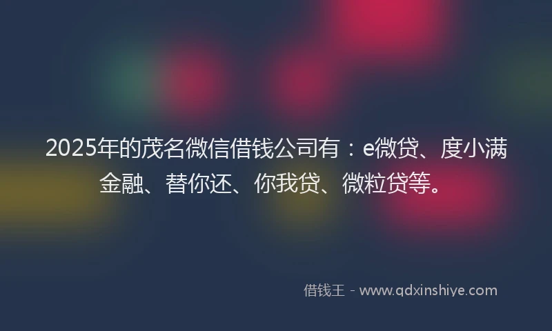 2025年的茂名微信借钱公司有：e微贷、度小满金融、替你还、你我贷、微粒贷等。