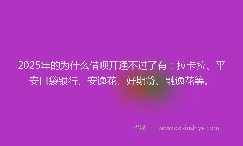 2025年的为什么借呗开通不过了有：拉卡拉、平安口袋银行、安逸花、好期贷、融逸花等。